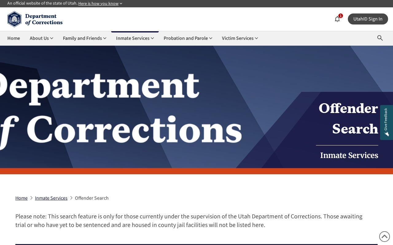 Beaver County state custody records through the Utah Department of Corrections search
